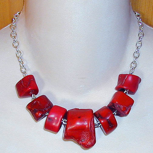 Coral Chunks on Sterling Chain